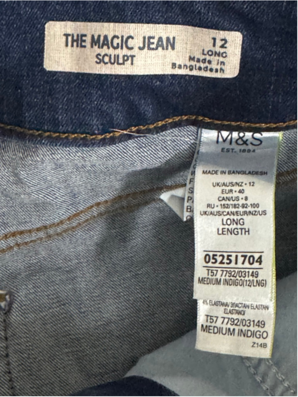 M&S Collection The Magic Jean Sculpt High Rise Straight Leg Jeans Size 12L - Picture 7 of 8